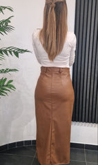 Gonna in pelle con bottoni centrali