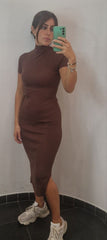 Vestito in maglina a costine con mezzo collo