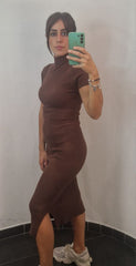 Vestito in maglina a costine con mezzo collo